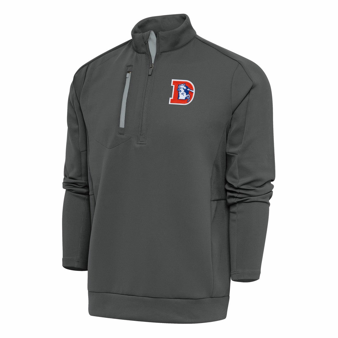 Denver Broncos Antigua Team Logo Throwback Generation Quarter-Zip Pullover Top - Charcoal sale