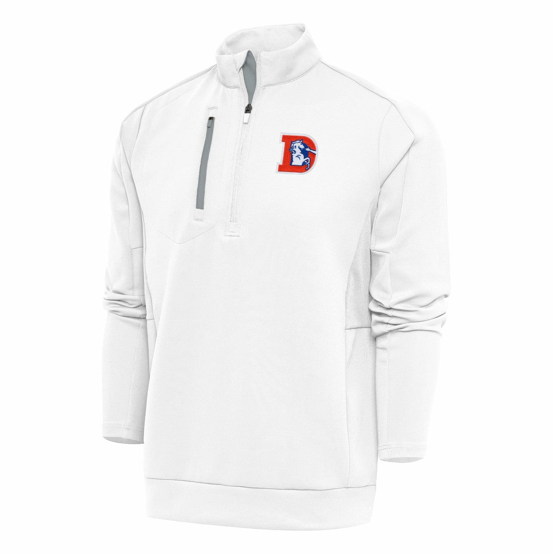 Denver Broncos Antigua Team Logo Throwback Generation Quarter-Zip Pullover Top - White sale