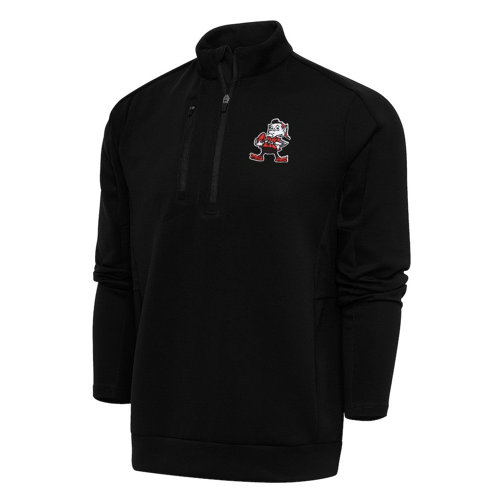 Cleveland Browns Antigua Team Logo Throwback Generation Quarter-Zip Pullover Top - Black cheap