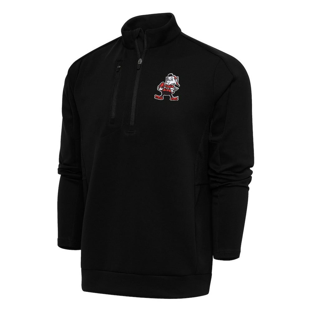 Cleveland Browns Antigua Team Logo Throwback Generation Quarter-Zip Pullover Top - Black cheap