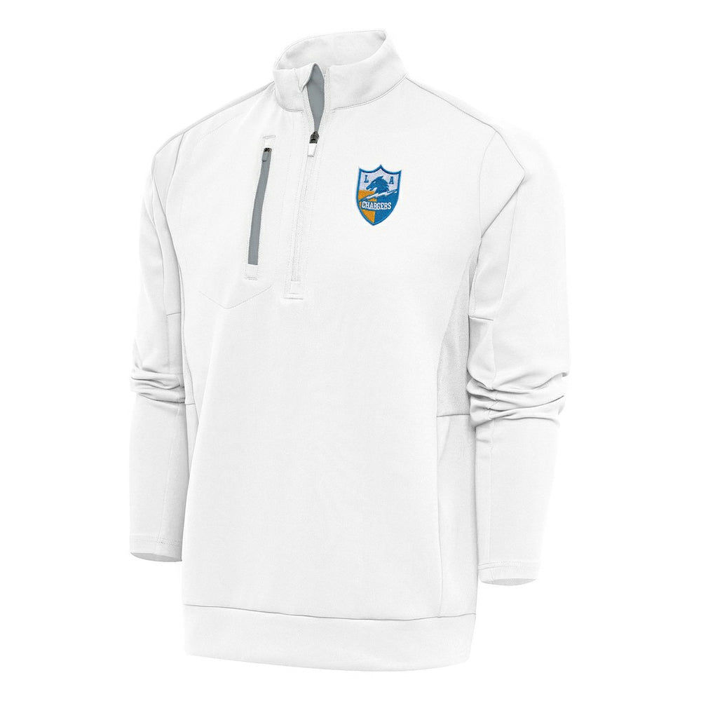 Los Angeles Chargers Antigua Team Logo Throwback Generation Quarter-Zip Pullover Top - White on sale