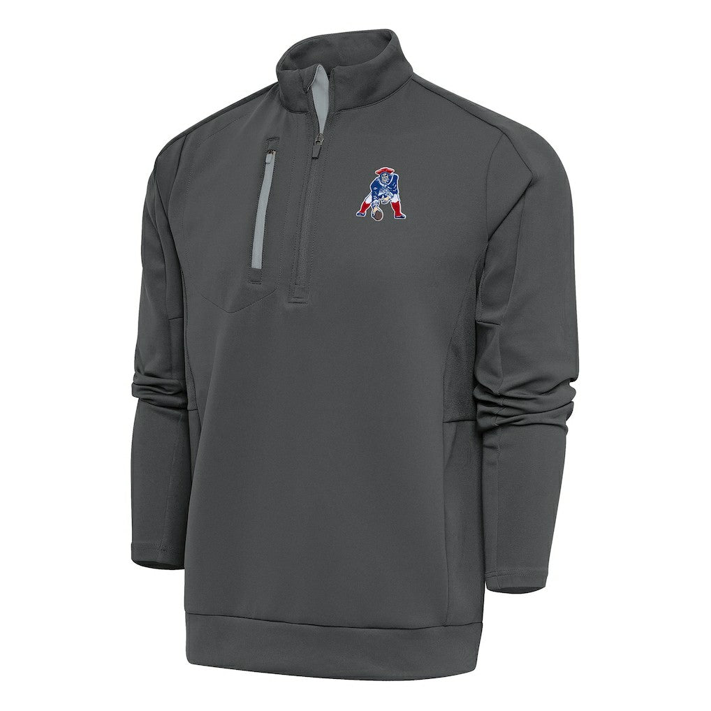 New England Patriots Antigua Team Logo Throwback Generation Quarter-Zip Pullover Top - Charcoal sale