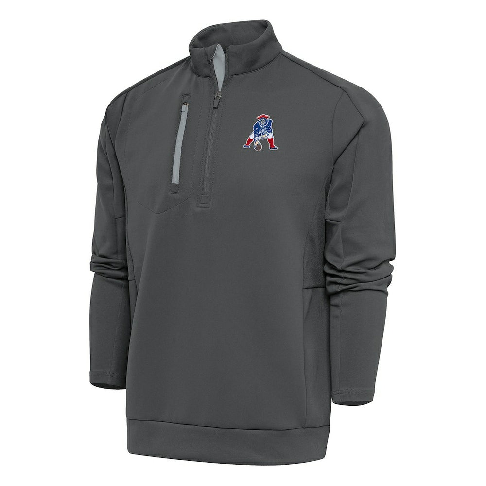 New England Patriots Antigua Team Logo Throwback Generation Quarter-Zip Pullover Top - Charcoal sale