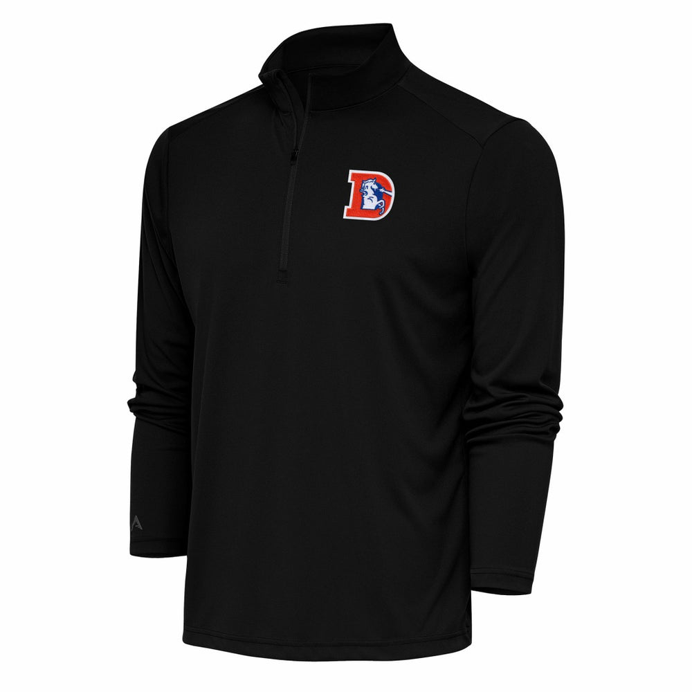 Denver Broncos Antigua Team Logo Throwback Tribute Quarter-Zip Pullover Top - Black sale