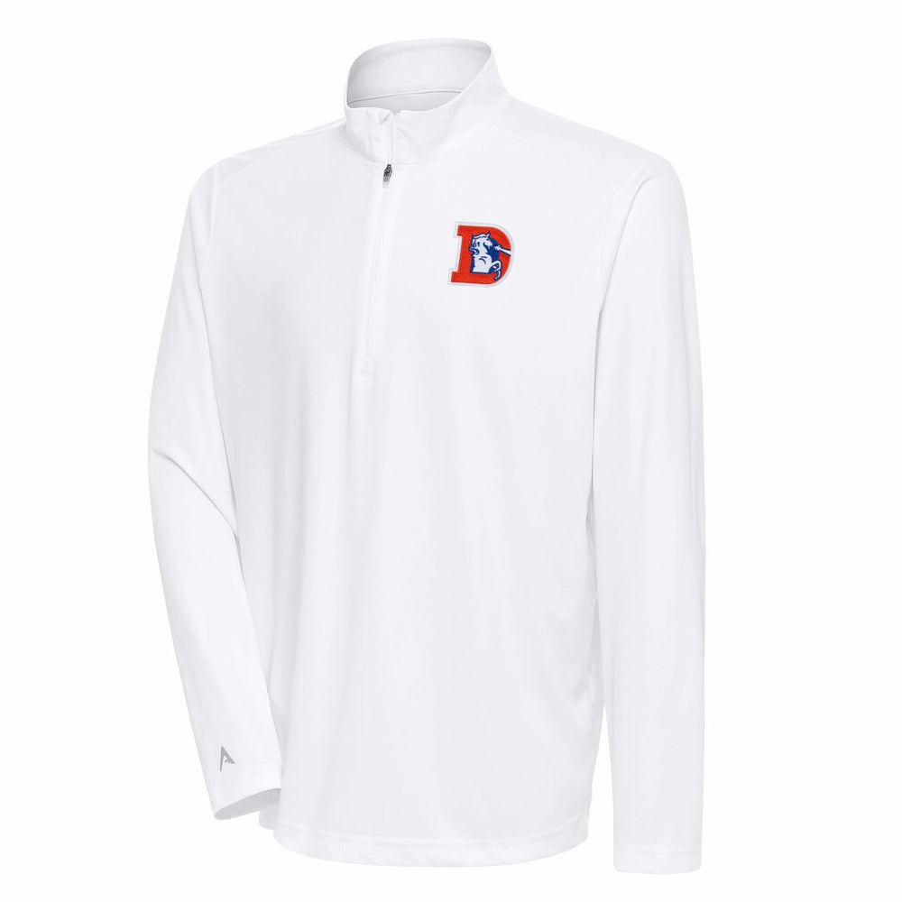 Denver Broncos Antigua Team Logo Throwback Tribute Quarter-Zip Pullover Top - White for sale