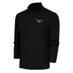 Philadelphia Eagles Antigua Team Logo Throwback Tribute Quarter-Zip Pullover Top - Black on sale
