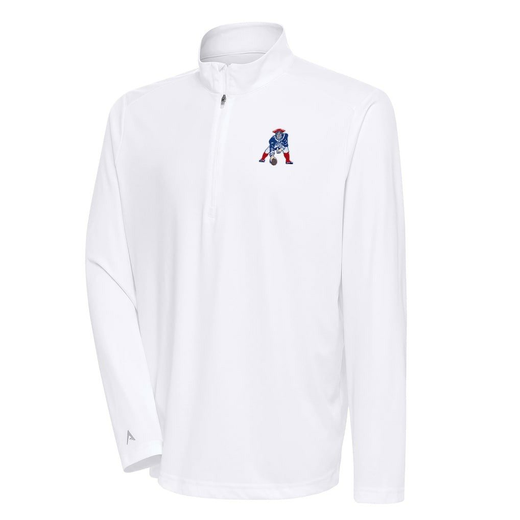 New England Patriots Antigua Team Logo Throwback Tribute Quarter-Zip Pullover Top - White on sale