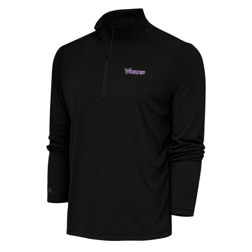 Minnesota Vikings Antigua Team Logo Throwback Tribute Quarter-Zip Pullover Top - Black on sale