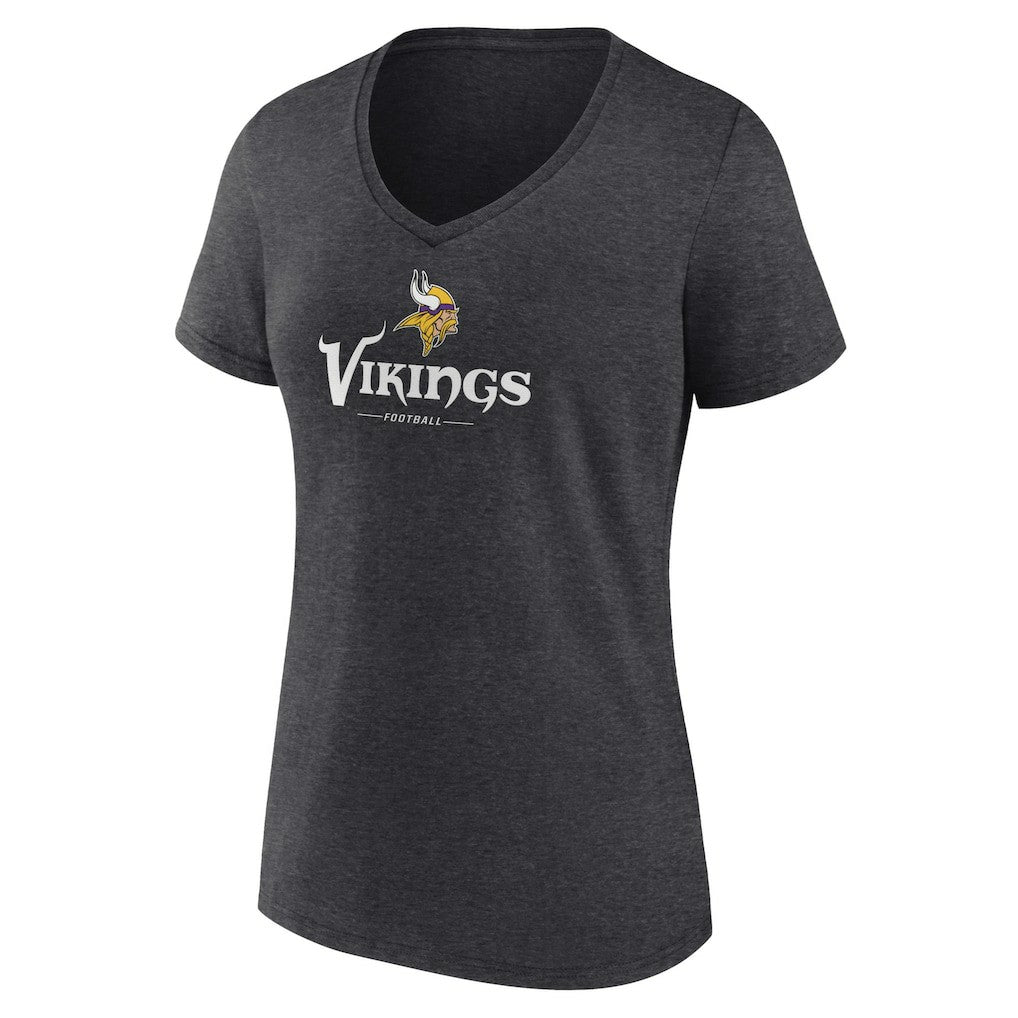 Minnesota Vikings Women's Logo Team Lockup V-Neck T-Shirt - Charcoal discount