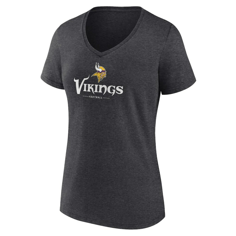Minnesota Vikings Women's Logo Team Lockup V-Neck T-Shirt - Charcoal discount