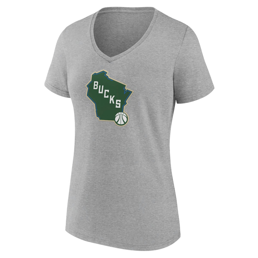 Milwaukee Bucks Women's Alternate Logo V-Neck T-Shirt - Heather Gray sale