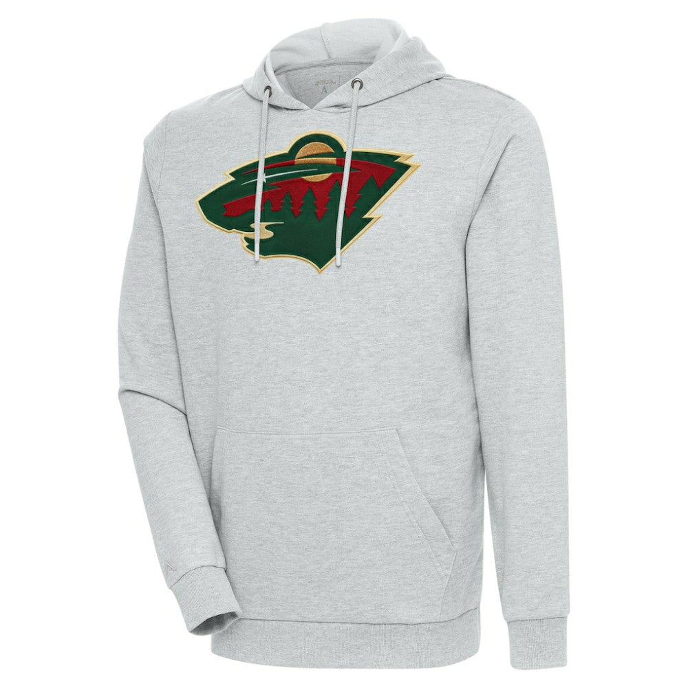 Minnesota Wild Antigua Logo Action Chenille Pullover Hoodie Heather Gray