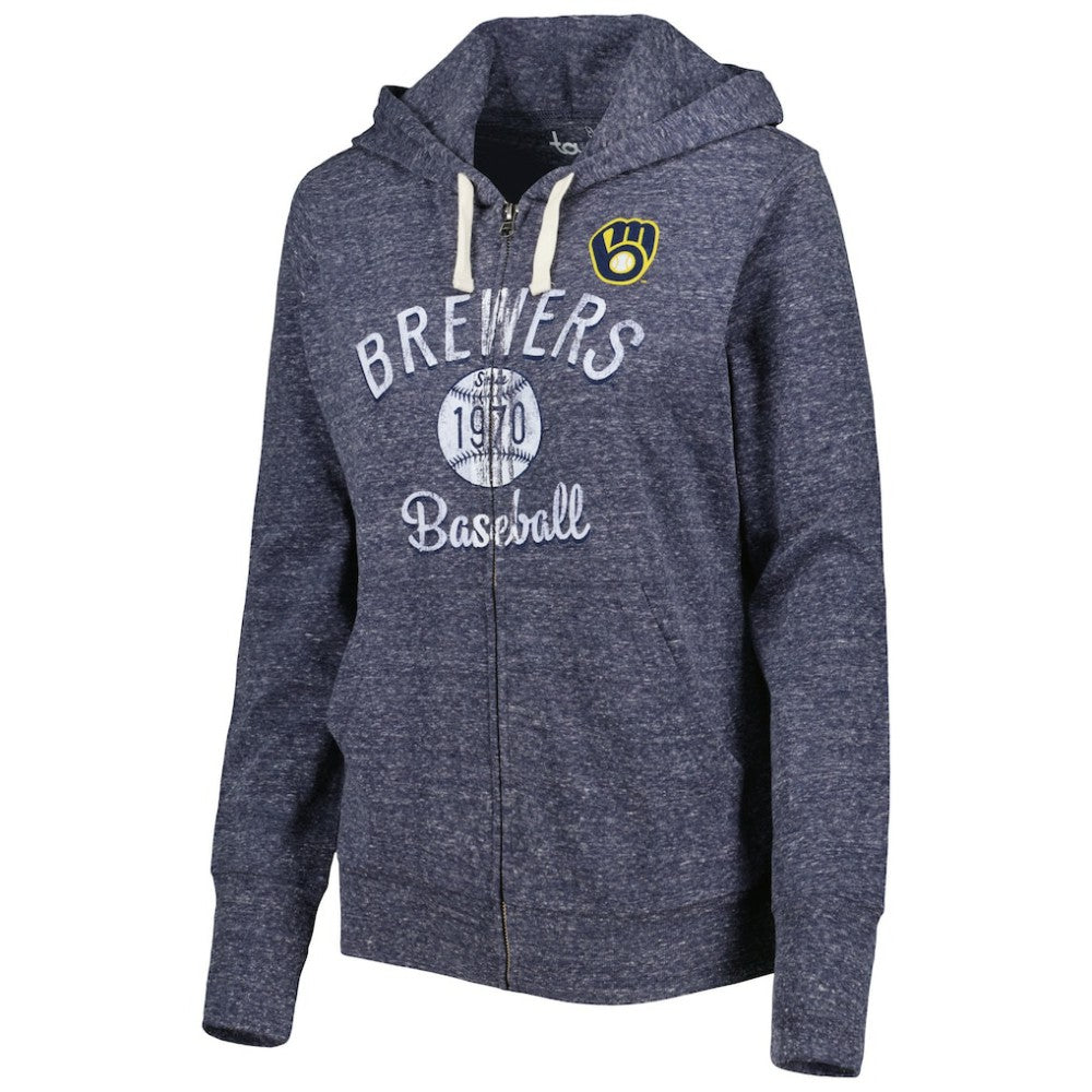 Milwaukee Brewers Touch Women's Training Camp Tri-Blend Lightweight Full-Zip Hoodie - Navy
