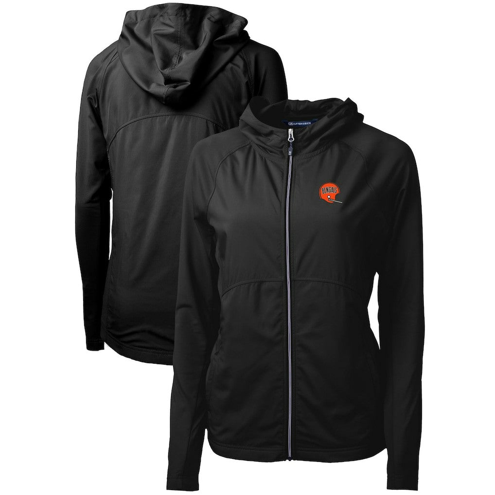 Cincinnati Bengals Cutter & Buck Women's Throwback Logo Adapt Eco Knit Hybrid Recycled Full-Zip Hoodie - Black outlet