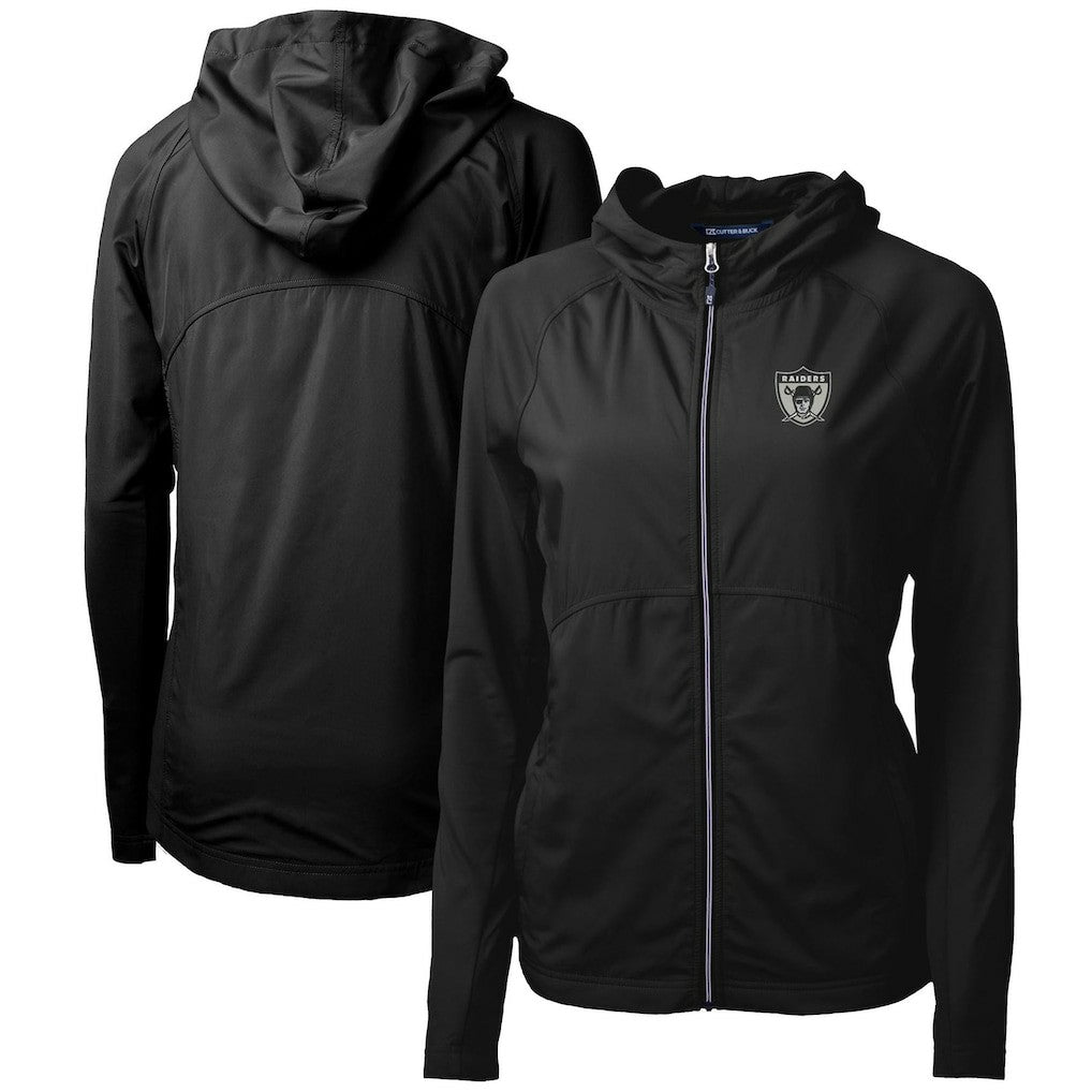 Las Vegas Raiders Cutter & Buck Women's Throwback Logo Adapt Eco Knit Hybrid Recycled Full-Zip Hoodie - Black on sale