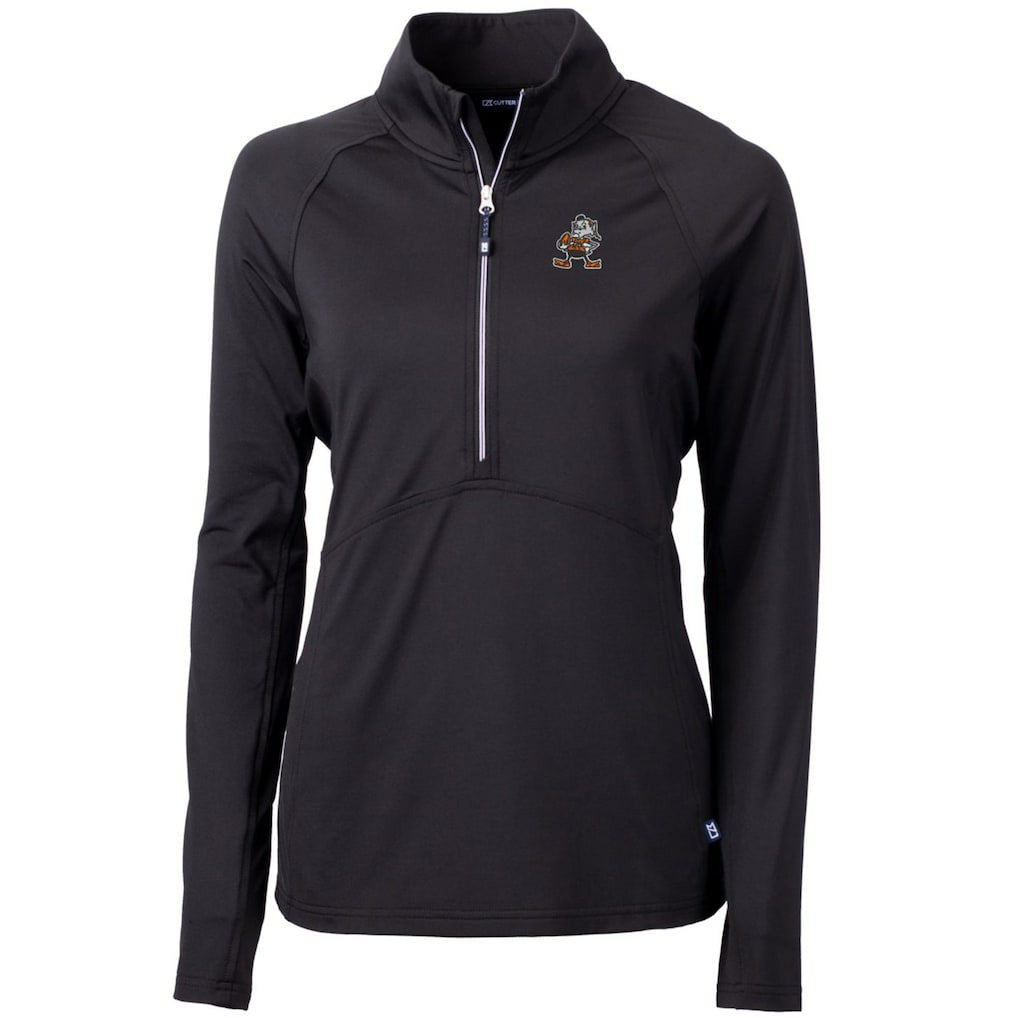 Cleveland Browns Cutter & Buck Women's Throwback Logo Adapt Eco Knit Stretch Recycled Half-Zip Pullover Top - Black sale