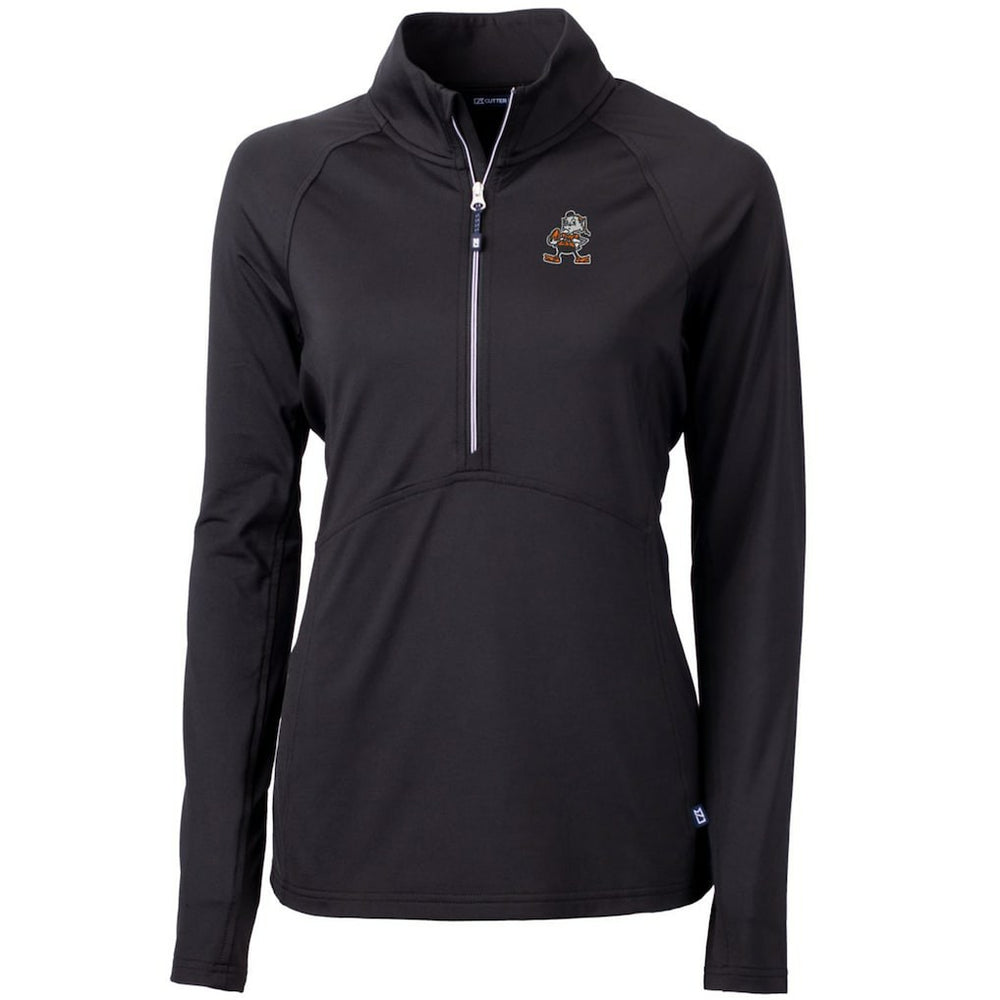 Cleveland Browns Cutter & Buck Women's Throwback Logo Adapt Eco Knit Stretch Recycled Half-Zip Pullover Top - Black sale