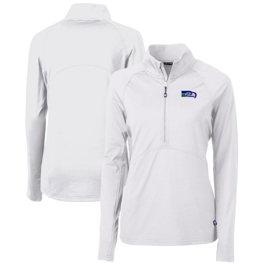 Seattle Seahawks Cutter & Buck Women's Throwback Logo Adapt Eco Knit Stretch Recycled Half-Zip Pullover Top - White online