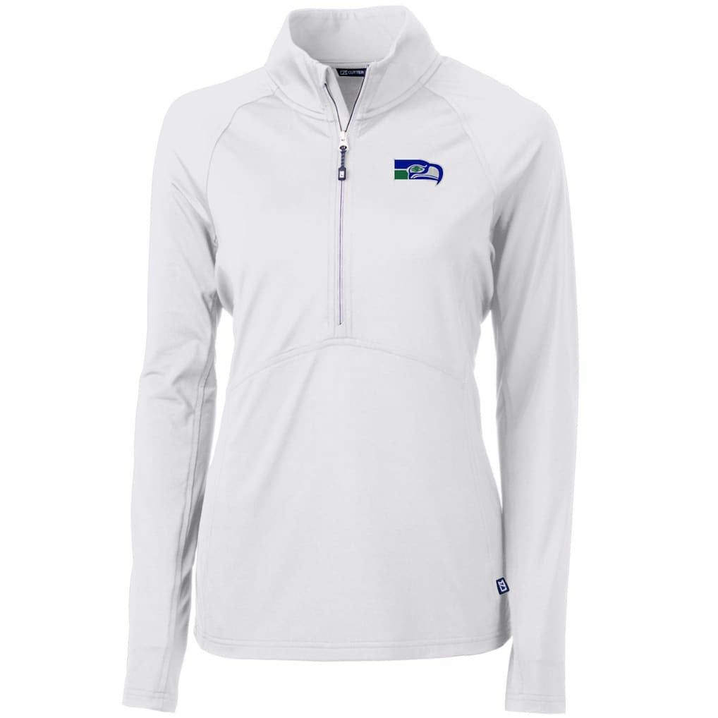 Seattle Seahawks Cutter & Buck Women's Throwback Logo Adapt Eco Knit Stretch Recycled Half-Zip Pullover Top - White online
