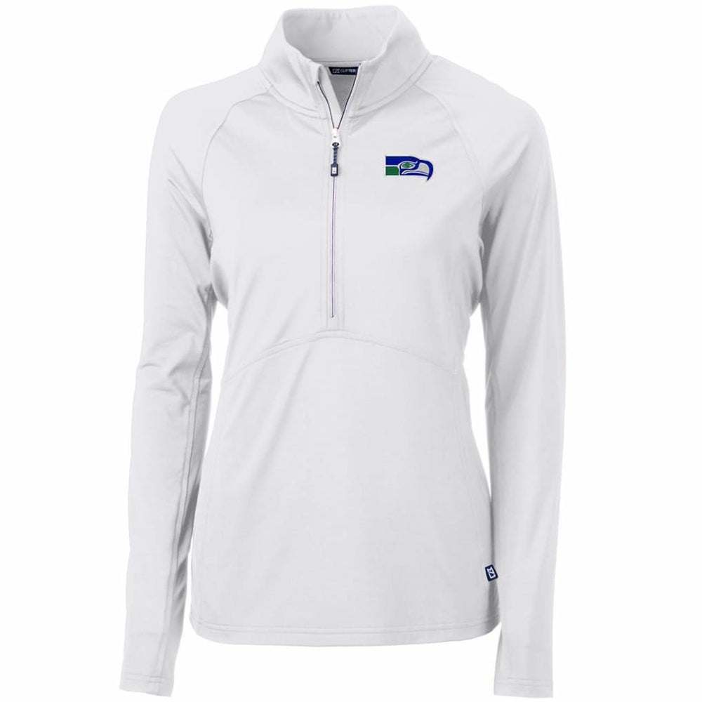 Seattle Seahawks Cutter & Buck Women's Throwback Logo Adapt Eco Knit Stretch Recycled Half-Zip Pullover Top - White online