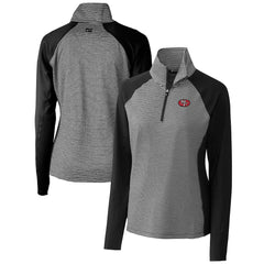 San Francisco 49ers Cutter & Buck Women's Throwback Logo Forge Tonal Stripe Stretch Half-Zip Pullover Top - Black outlet