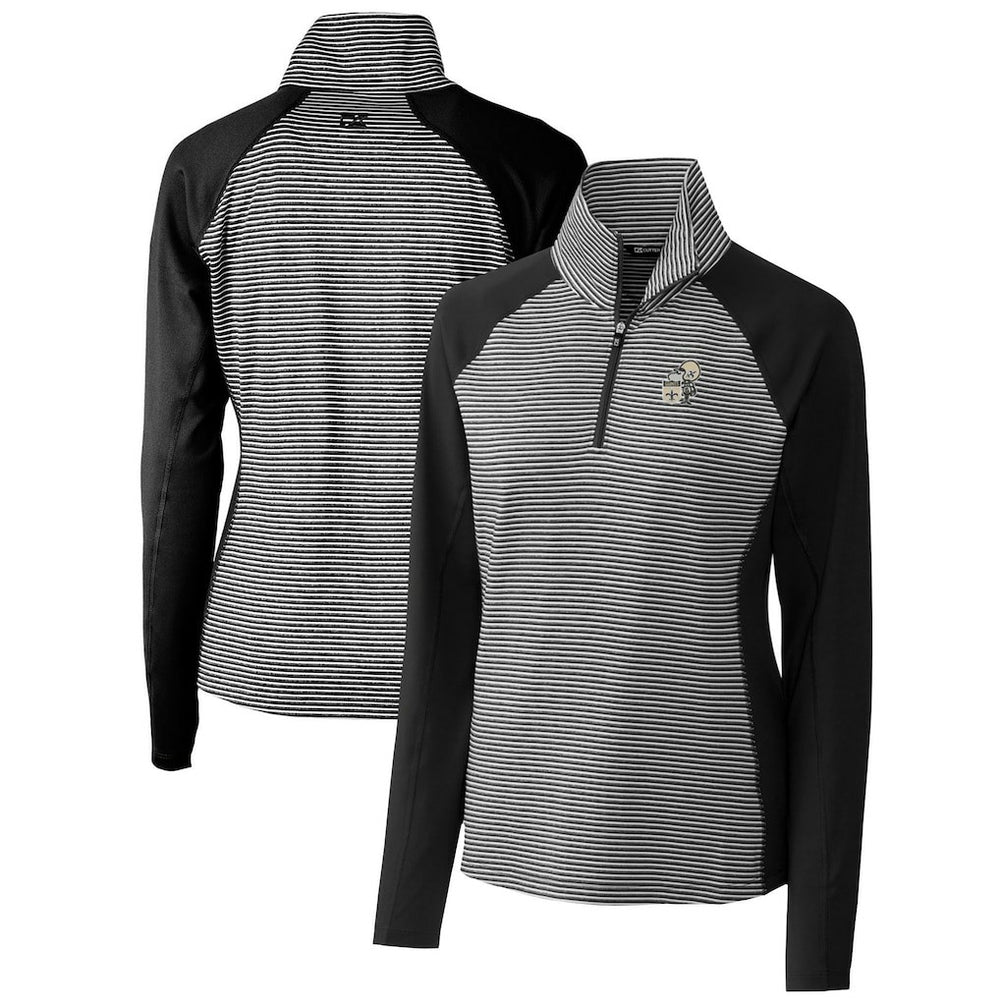 New Orleans Saints Cutter & Buck Women's Throwback Logo Forge Tonal Stripe Stretch Half-Zip Pullover Top - Black sale