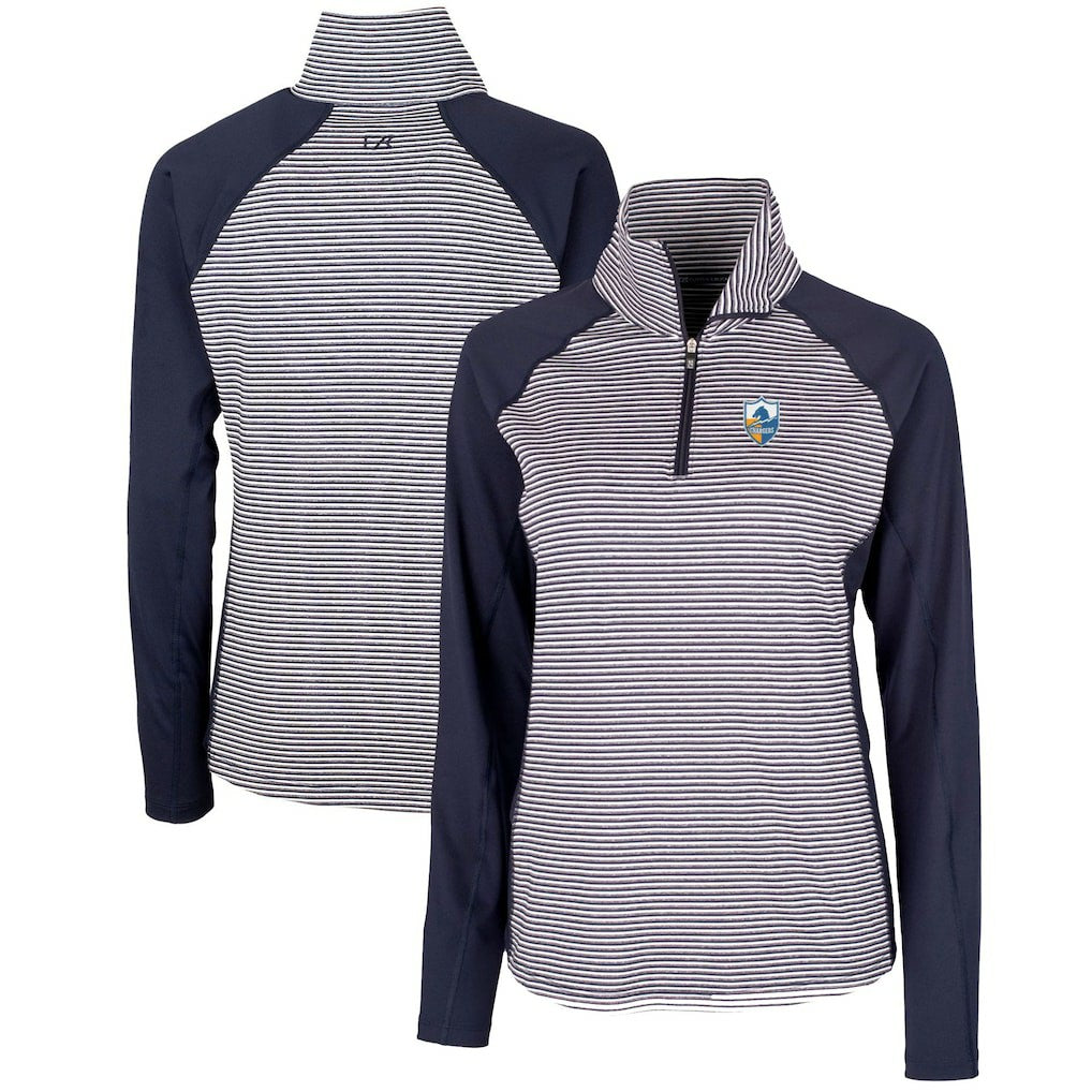 Los Angeles Chargers Cutter & Buck Women's Throwback Logo Forge Tonal Stripe Stretch Half-Zip Pullover Top - Navy cheap