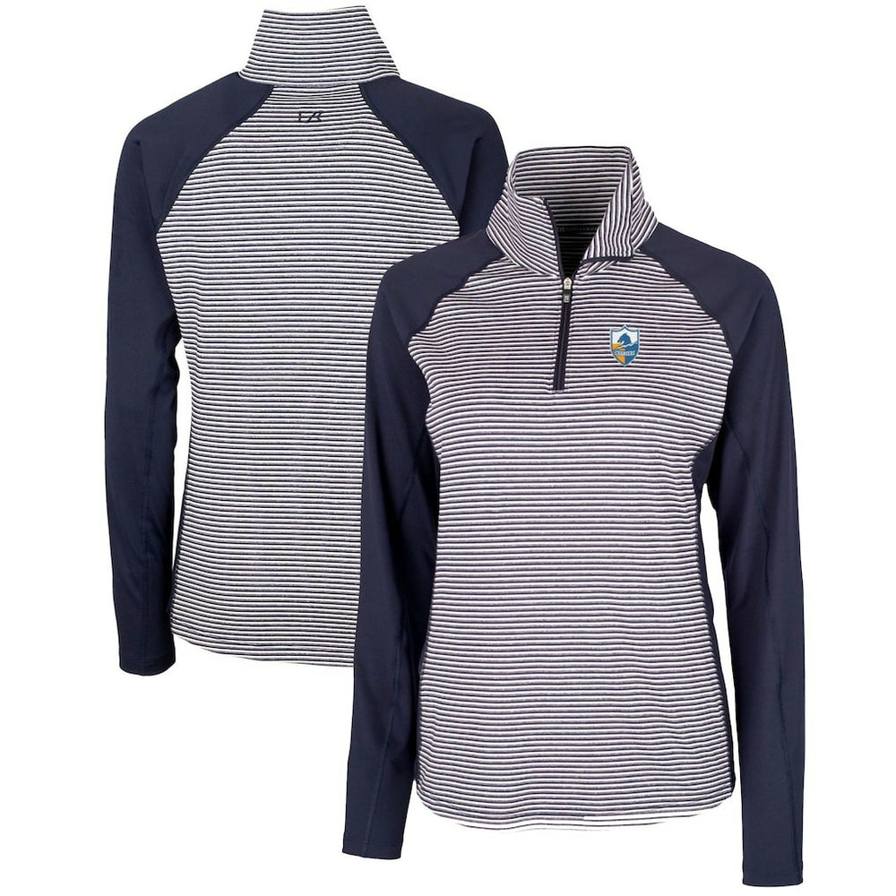 Los Angeles Chargers Cutter & Buck Women's Throwback Logo Forge Tonal Stripe Stretch Half-Zip Pullover Top - Navy cheap