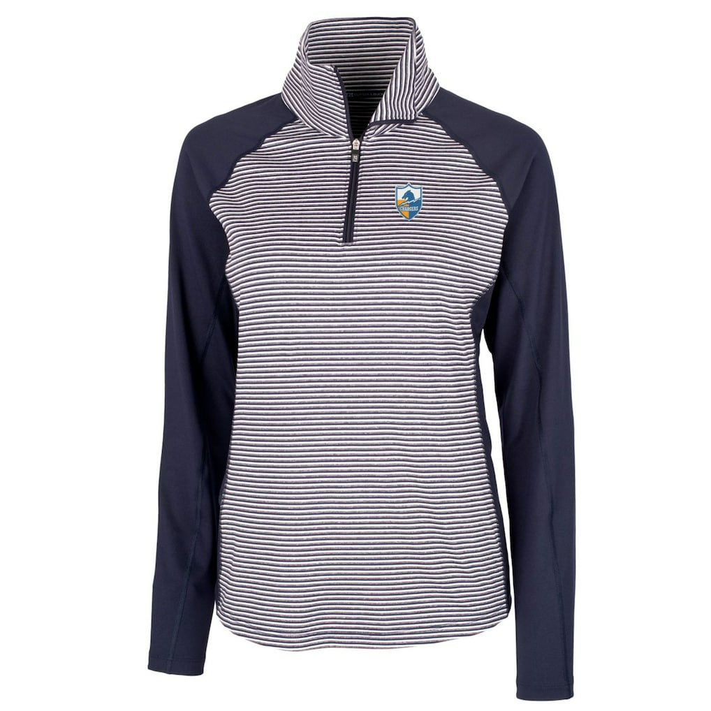 Los Angeles Chargers Cutter & Buck Women's Throwback Logo Forge Tonal Stripe Stretch Half-Zip Pullover Top - Navy cheap