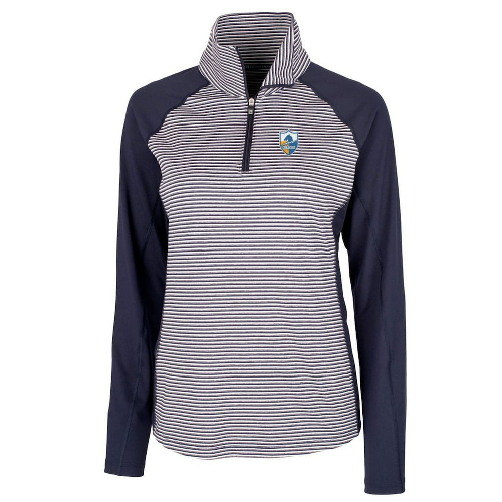 Los Angeles Chargers Cutter & Buck Women's Throwback Logo Forge Tonal Stripe Stretch Half-Zip Pullover Top - Navy cheap