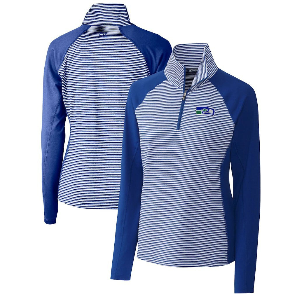 Seattle Seahawks Cutter & Buck Women's Throwback Logo Forge Tonal Stripe Stretch Half-Zip Pullover Top - Royal discount