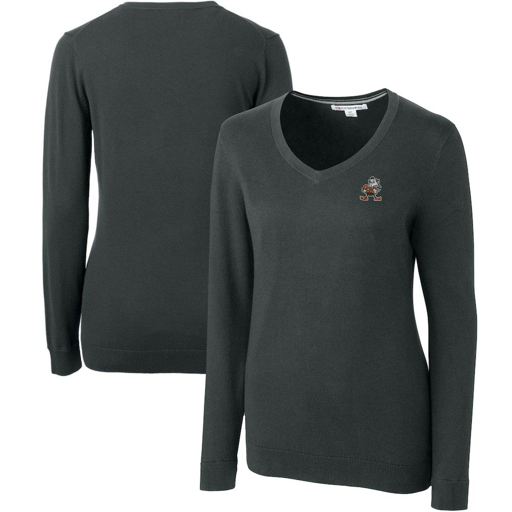 Cleveland Browns Cutter & Buck Women's Throwback Logo Lakemont Tri-Blend V-Neck Sweater - Heather Charcoal for sale