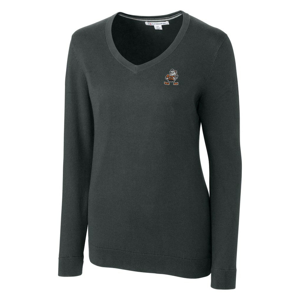 Cleveland Browns Cutter & Buck Women's Throwback Logo Lakemont Tri-Blend V-Neck Sweater - Heather Charcoal for sale