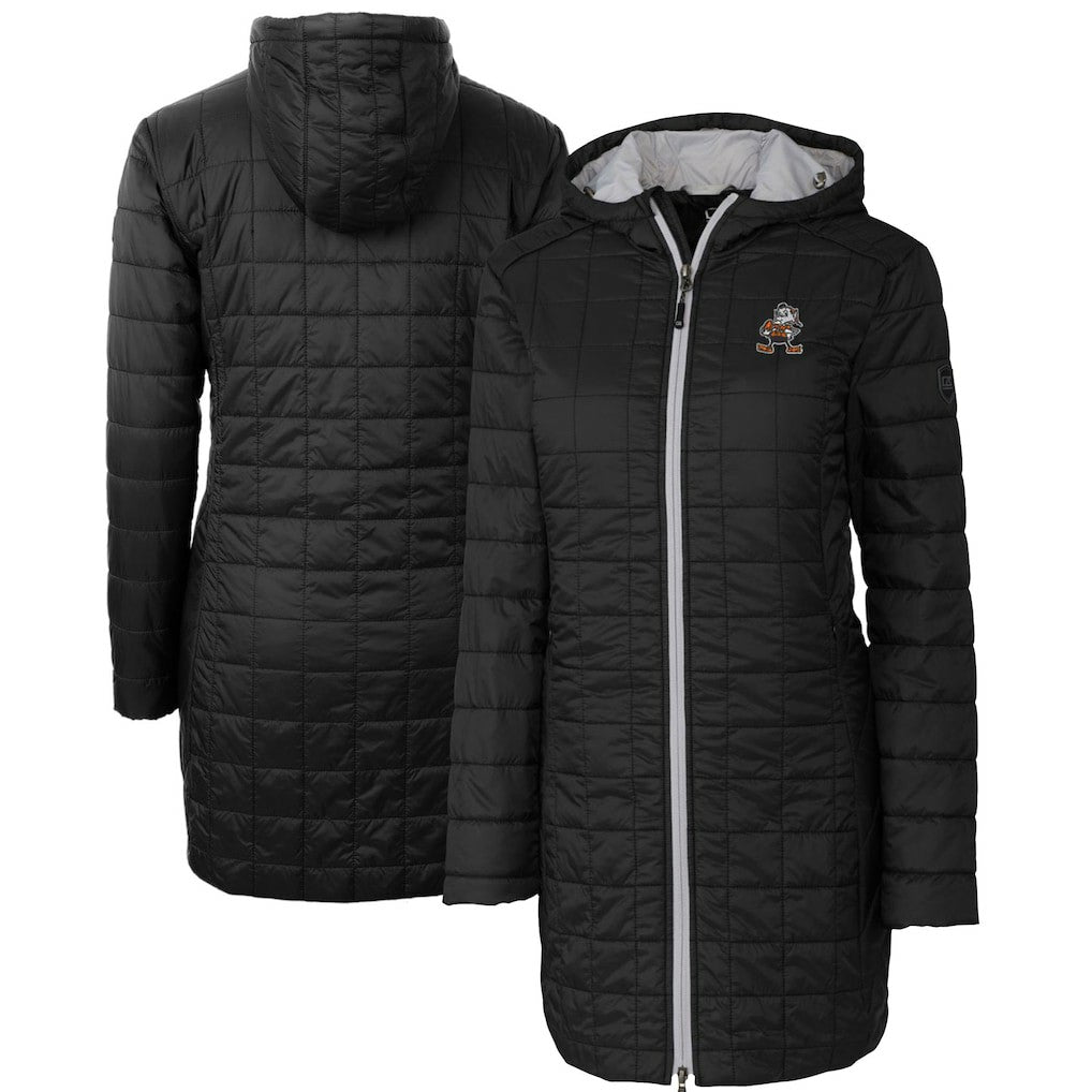 Cleveland Browns Cutter & Buck Women's Throwback Logo Rainier Primaloft Eco Full-Zip Hoodie Long Coat - Black on sale