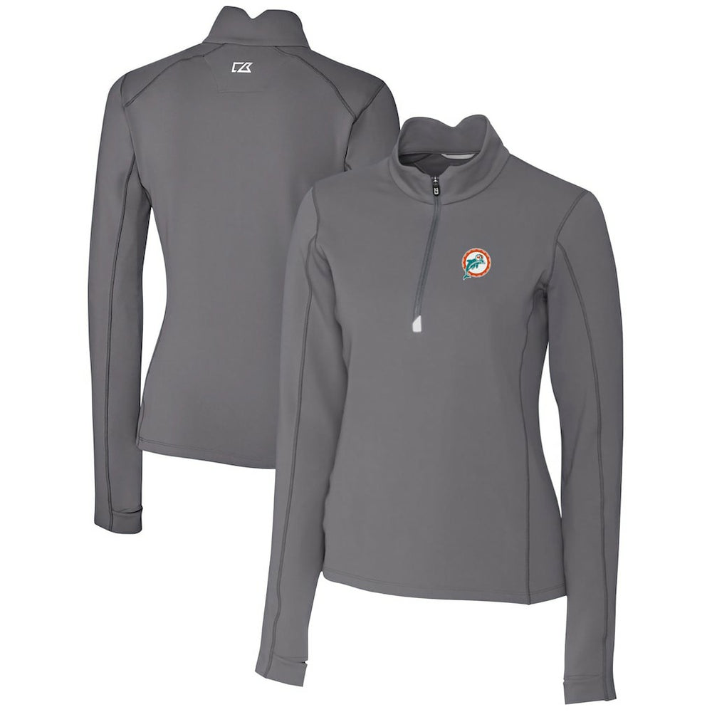 Miami Dolphins Cutter & Buck Women's Throwback Logo Traverse Stretch Quarter-Zip Pullover Top - Steel sale