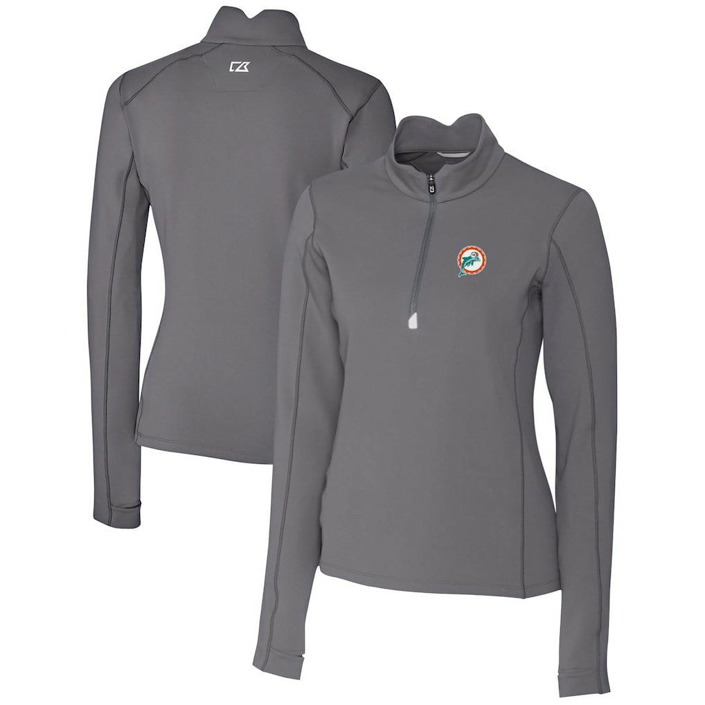 Miami Dolphins Cutter & Buck Women's Throwback Logo Traverse Stretch Quarter-Zip Pullover Top - Steel sale