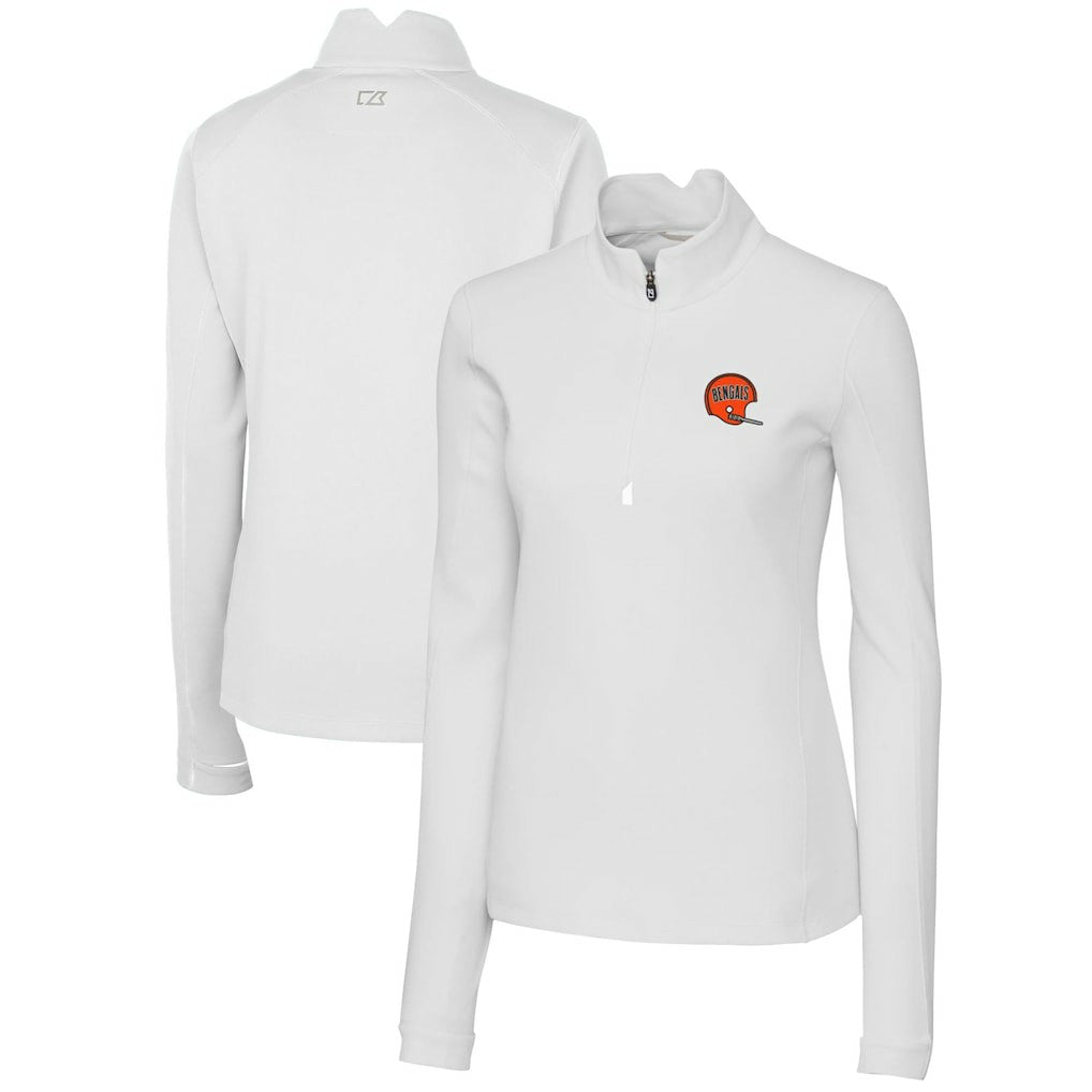 Cincinnati Bengals Cutter & Buck Women's Throwback Logo Traverse Stretch Quarter-Zip Pullover Top - White for sale
