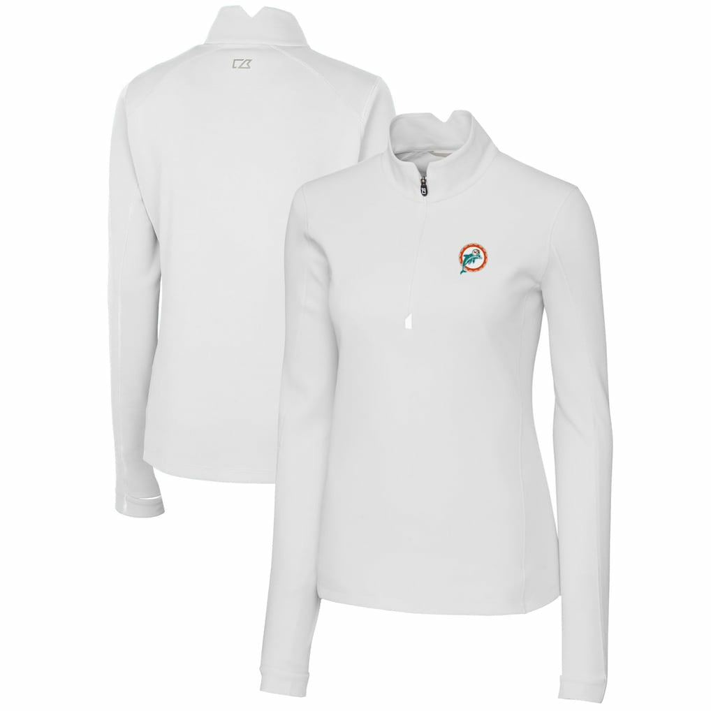 Miami Dolphins Cutter & Buck Women's Throwback Logo Traverse Stretch Quarter-Zip Pullover Top - White cheap