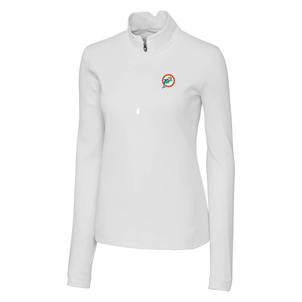 Miami Dolphins Cutter & Buck Women's Throwback Logo Traverse Stretch Quarter-Zip Pullover Top - White cheap