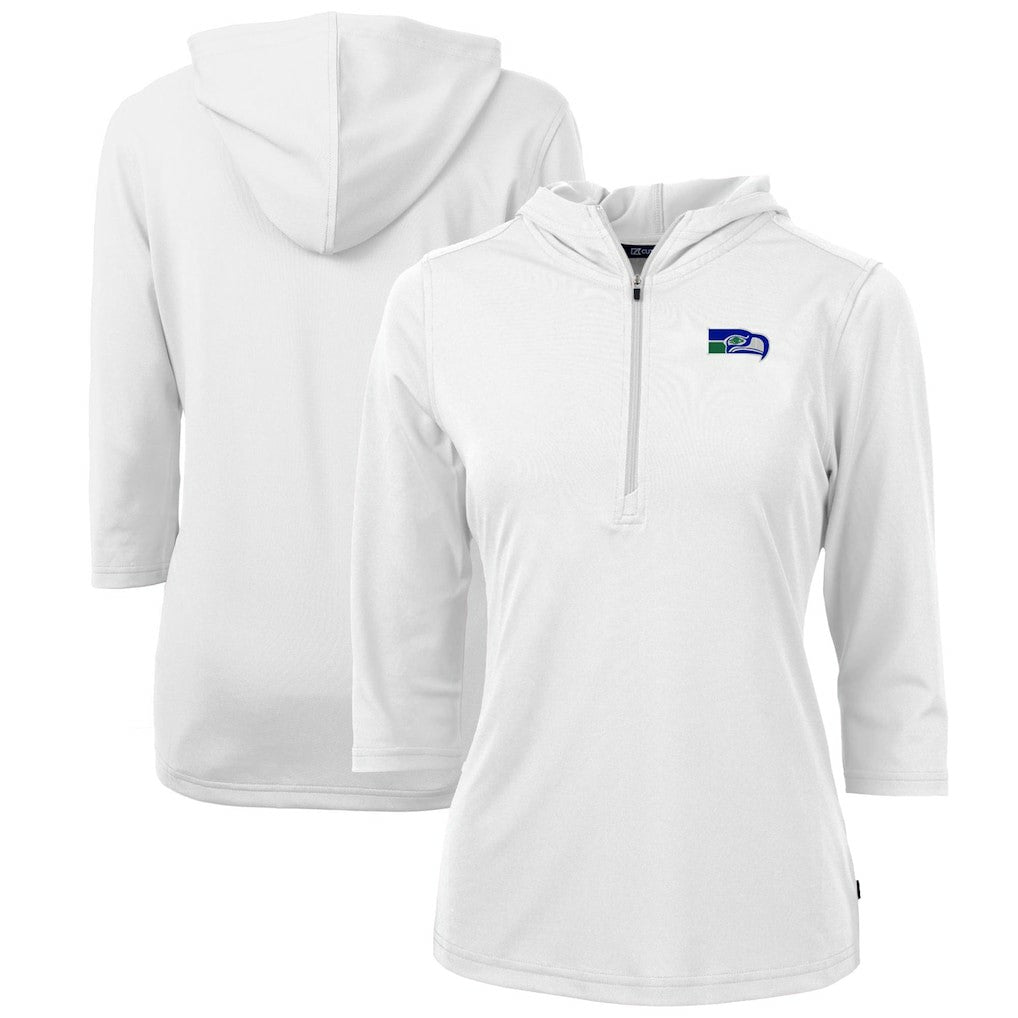 Seattle Seahawks Cutter & Buck Women's Throwback Logo Virtue Eco Pique 3/4 Sleeve Half-Zip Pullover Hoodie - White discount