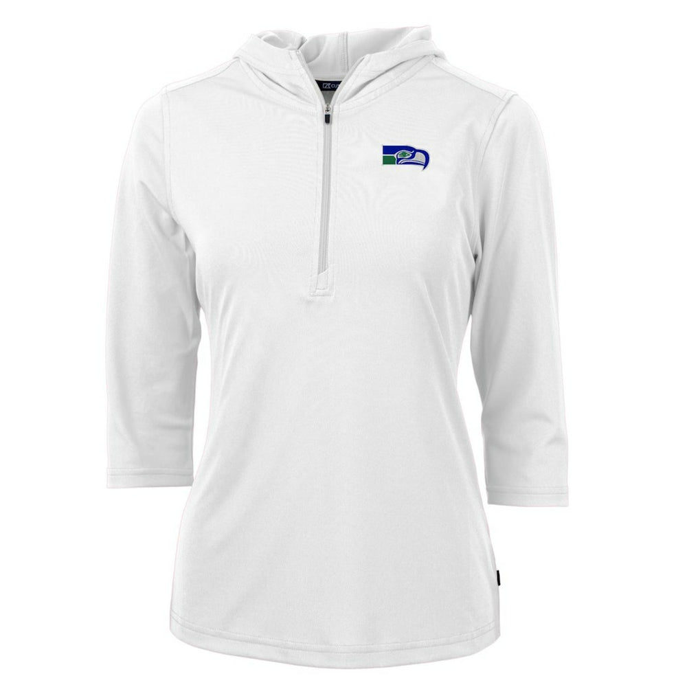 Seattle Seahawks Cutter & Buck Women's Throwback Logo Virtue Eco Pique 3/4 Sleeve Half-Zip Pullover Hoodie - White discount