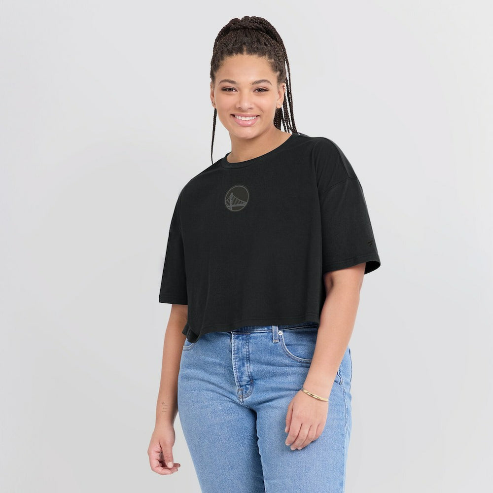 Golden State Warriors Women's Elements Super Soft Boxy Cropped T-Shirt sale - Black | Fanatics outlet