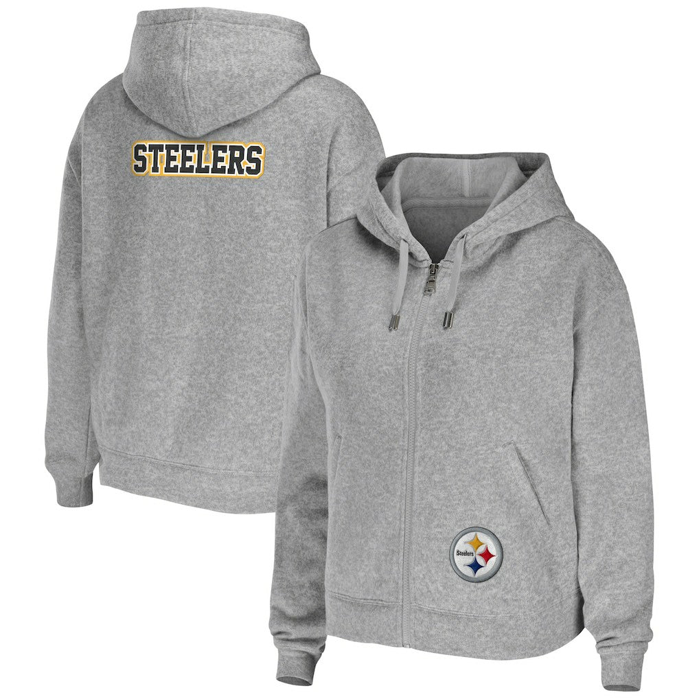 Pittsburgh Steelers WEAR by Erin Andrews Women's Team Full-Zip Hoodie - Heathered Gray on sale