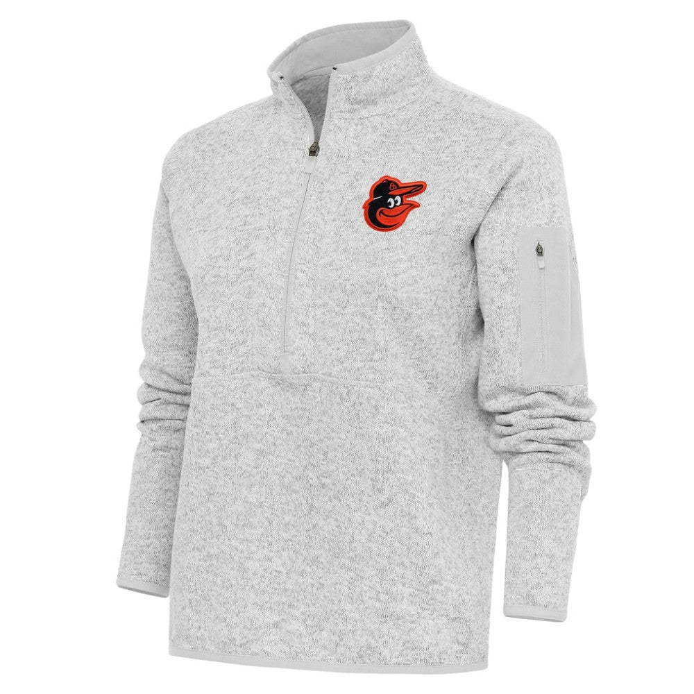 Baltimore Orioles Antigua Women's Logo Fortune Quarter-Zip Pullover Jacket - Heather Gray
