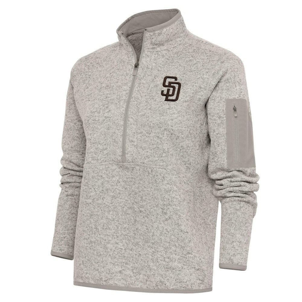 San Diego Padres Antigua Women's Logo Fortune Quarter-Zip Pullover Jacket - Oatmeal