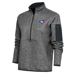 Toronto Blue Jays Antigua Women's Logo Fortune Quarter-Zip Pullover Jacket - Heather Charcoal