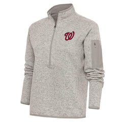 Washington Nationals Antigua Women's Logo Fortune Quarter-Zip Pullover Jacket - Oatmeal