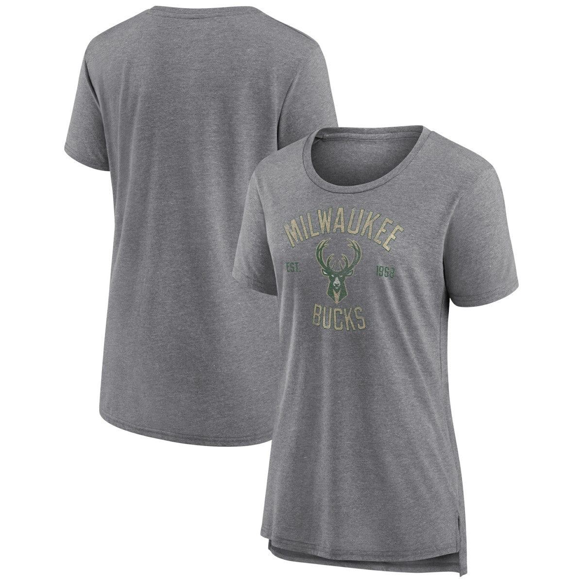 Milwaukee Bucks Women's Heritage Tri-Blend T-Shirt - Heather Gray on sale