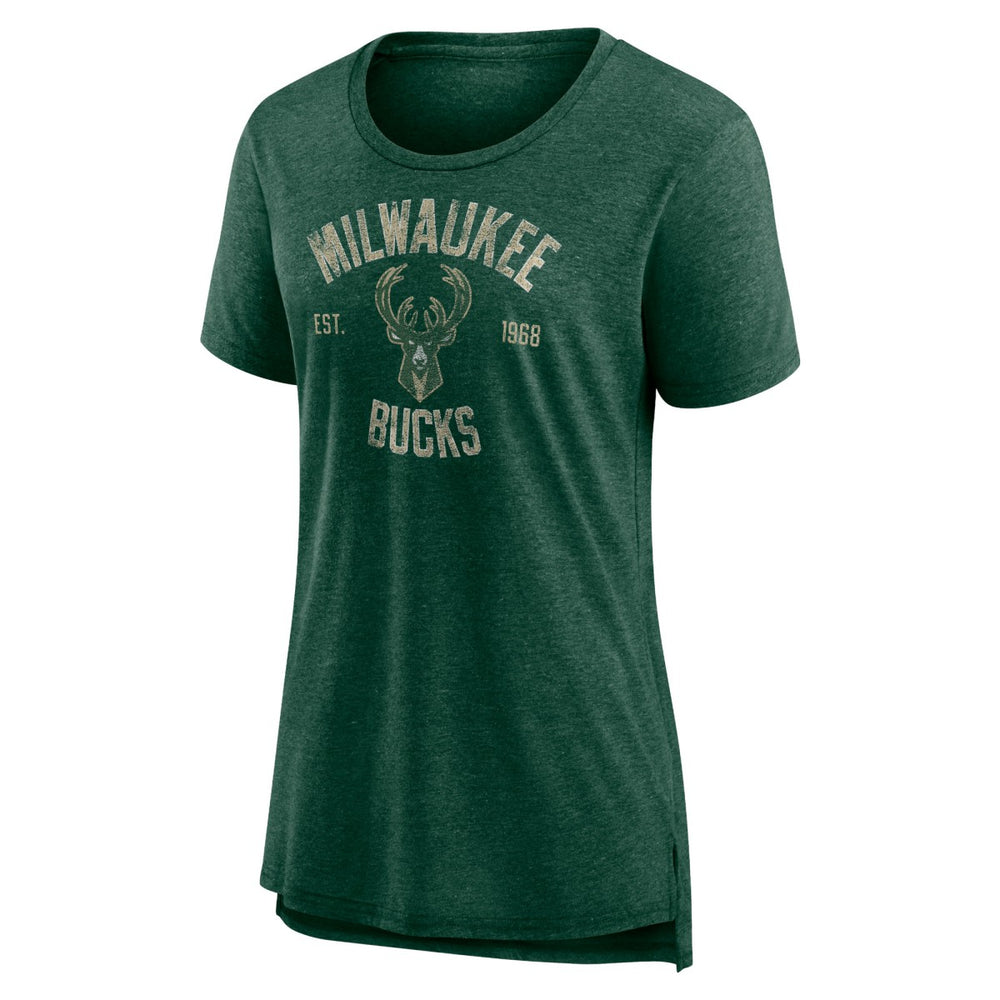 Milwaukee Bucks Women's Heritage Tri-Blend T-Shirt - Heather Hunter Green online