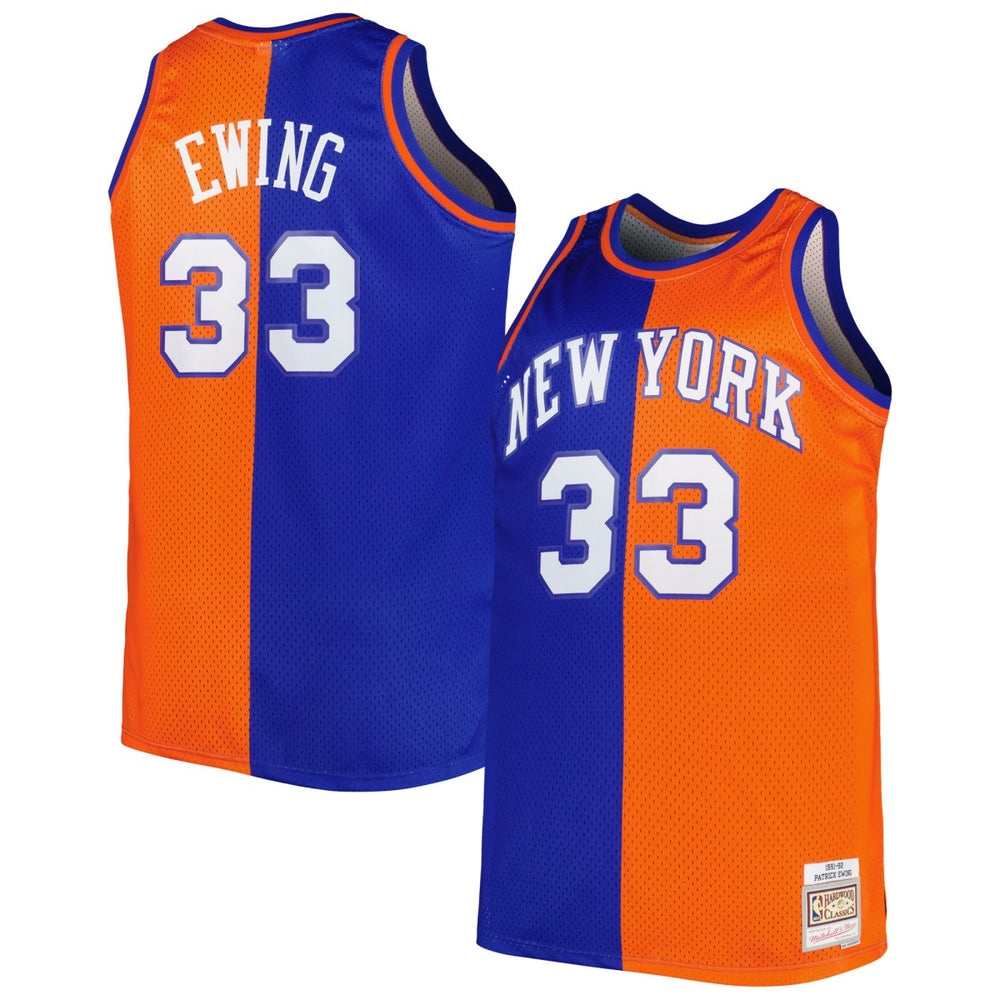 Patrick Ewing New York Knicks Big & Tall Hardwood Classics 1991/92 Split Swingman Jersey - Blue/Orange | Mitchell & Ness for sale